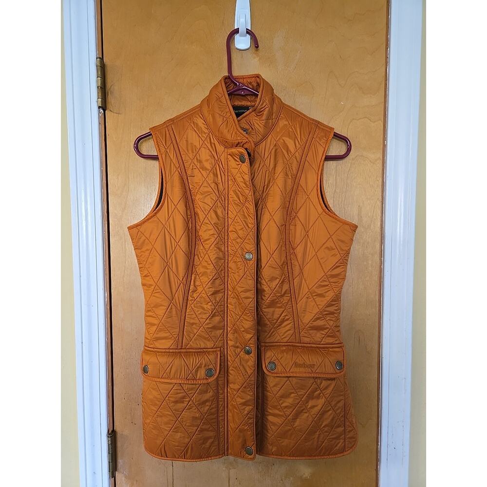 Barbour Wray Gilet Vest Women’s 6 Orange Quilted Fleece Lined Full Zip Outdoor